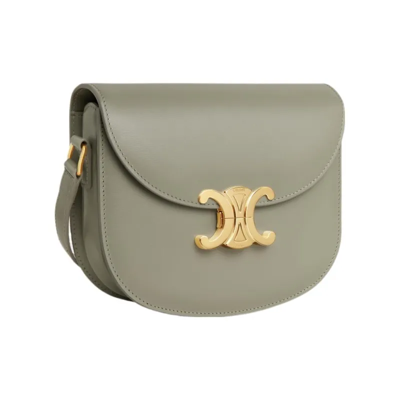 CELINE Besace Cow Leather Crossbody Bag, Shoulder Bag Women's Gray Green-1