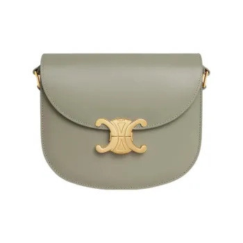 CELINE Besace Cow Leather Crossbody Bag, Shoulder Bag Women's Gray Green