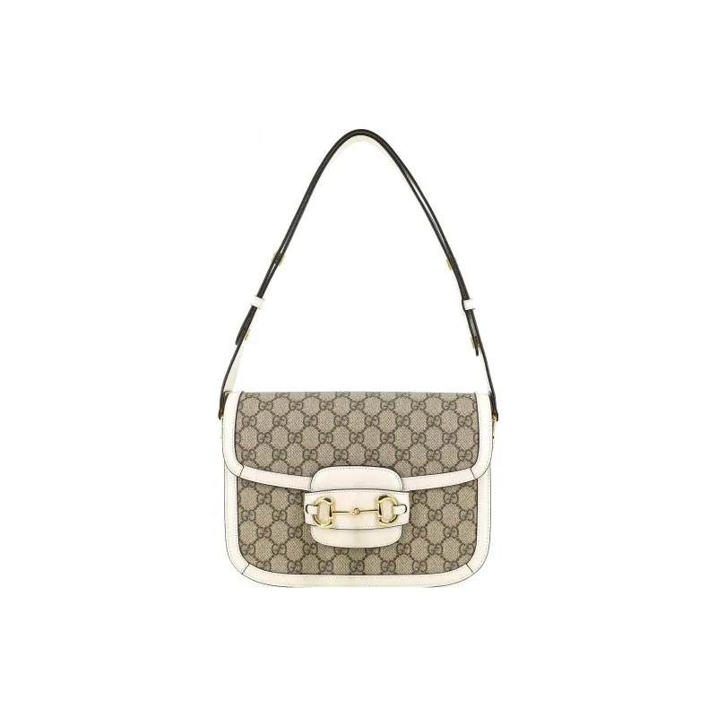 GUCCI Horsebit 1955 Canvas With Leather Canvas Bag Saddle Bag Crossbody Bag Shoulder Bag Women's Ebony & White-1