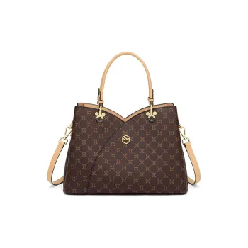 MashaLanti Synthetic Leather Tote Bag Shopping Bag Shoulder Bag Crossbody Bag Large Size Women's Dark Brown & Apricot