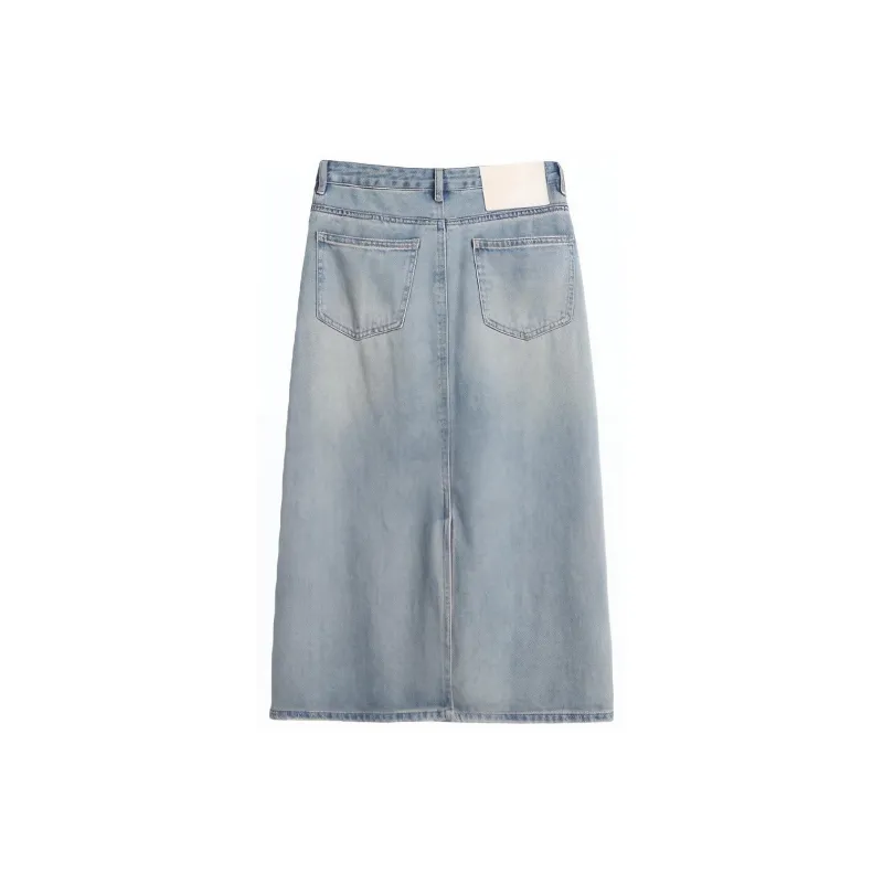 Ran and pure Casual Long Skirts Women's Blue-1
