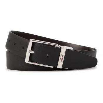 Tommy Hilfiger Double-Sided Business Pin Buckle Style Leather Belts Men's Black/Dark Coffee