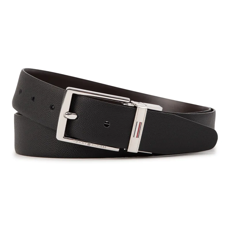 Tommy Hilfiger Double-Sided Business Pin Buckle Style Leather Belts Men's Black/Dark Coffee-0
