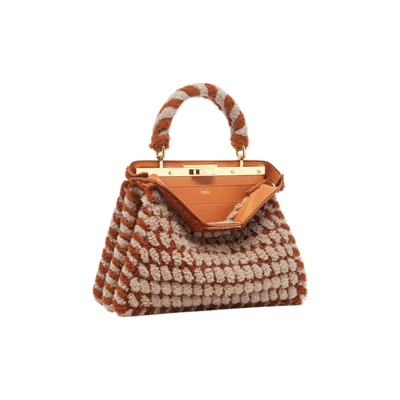 FENDI Peekaboo ISeeU Sheepskin Shoulder Bag Crossbody Bag Handbag Medium Size Women's Brown & Gray-2
