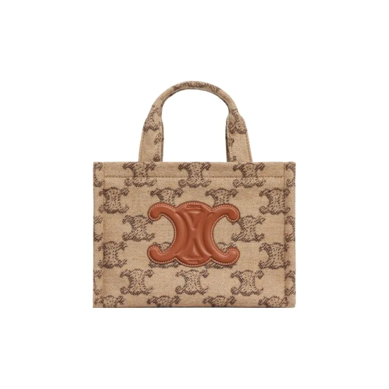 CELINE Cabas Thais Fabric Cow Leather Patchwork Tote Bag Shopping Bag Handbag Small Size Women's Camel-0