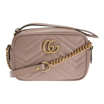 GUCCI GG Marmont Quilting Leather Shoulder Bag Crossbody Bag Women's Nude Pink
