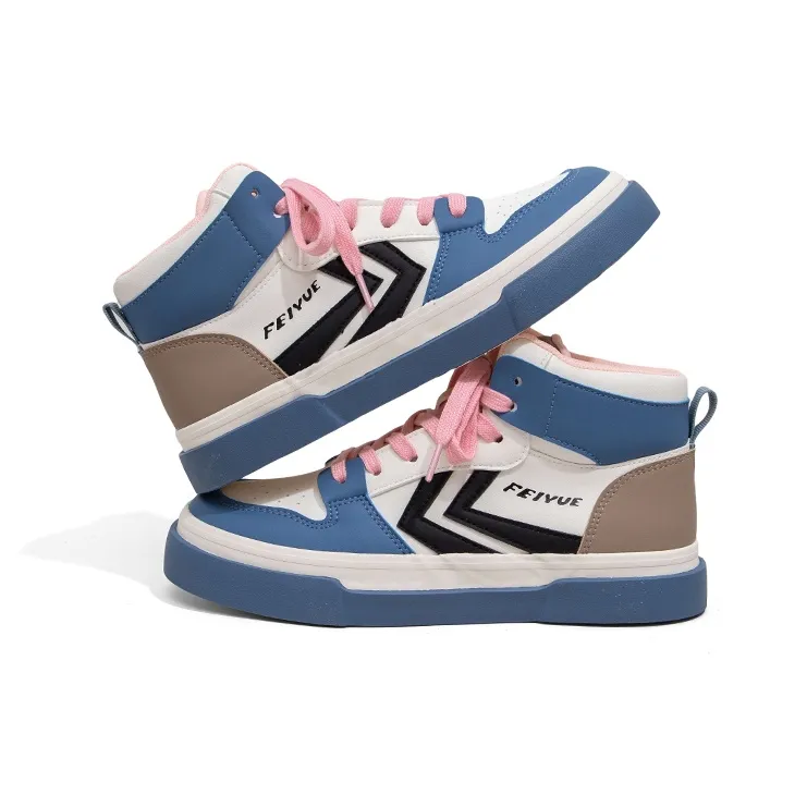 Feiyue High Top Skateboard Shoes Women's Beige/Blue/Black-3