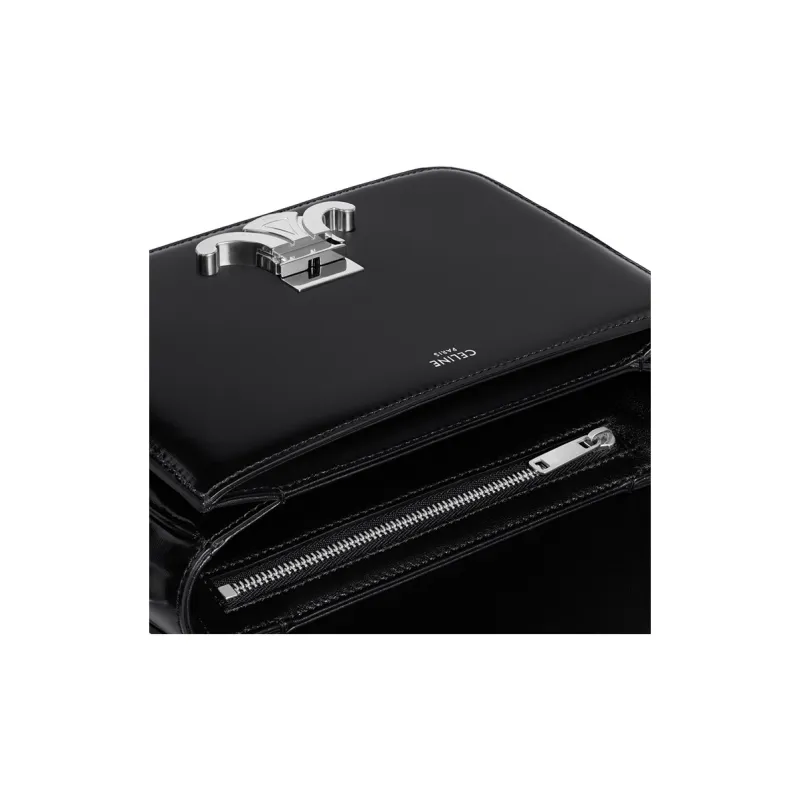 CELINE Triomphe Shiny Cow Leather Shoulder Bag Tofu Bag Portable Crossbody Bag Shoulder Bag Women's Black-3