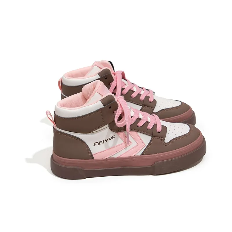 Feiyue High Top Skateboard Shoes Women's Beige/Brown/Light Pink-1