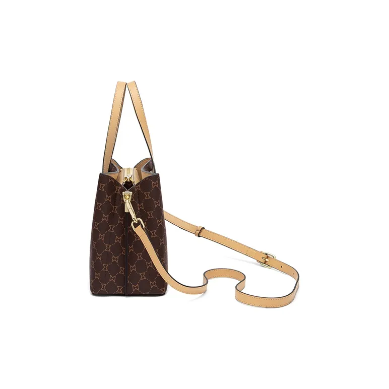 MashaLanti Synthetic Leather Tote Bag, Shopping Bag, Shoulder Bag, Handbag Medium Size Women's Dark Brown & Apricot-2