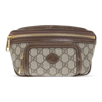 GUCCI Canvas With Leather Sling Bag, Fanny Pack Regular Unisex Ebony/Brown