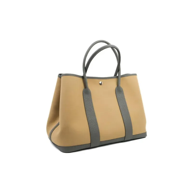 HERMES Garden Party Tempete Canvas With Leather Garden Bag Handbag Unisex Maje Gray-3