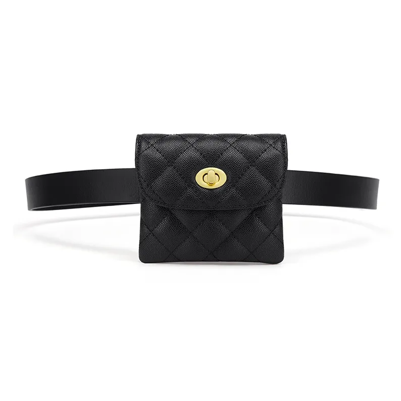 Simvay Clos Cow Leather Patchwork With Microfiber Synthetic Leather Crossbody Bag Chain Fanny Pack Mini Women's Black-5