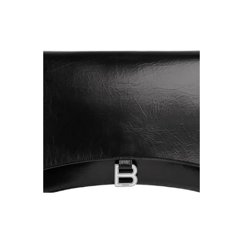 Balenciaga CRUSH Cow Leather Handbag Shoulder Bag Large Size Women's Black-4