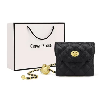 Simvay Clos Cow Leather Patchwork With Microfiber Synthetic Leather Crossbody Bag Chain Fanny Pack Mini Women's Black