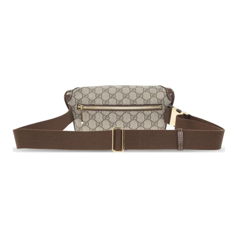 GUCCI Canvas With Leather Sling Bag, Fanny Pack Regular Unisex Ebony/Brown-2