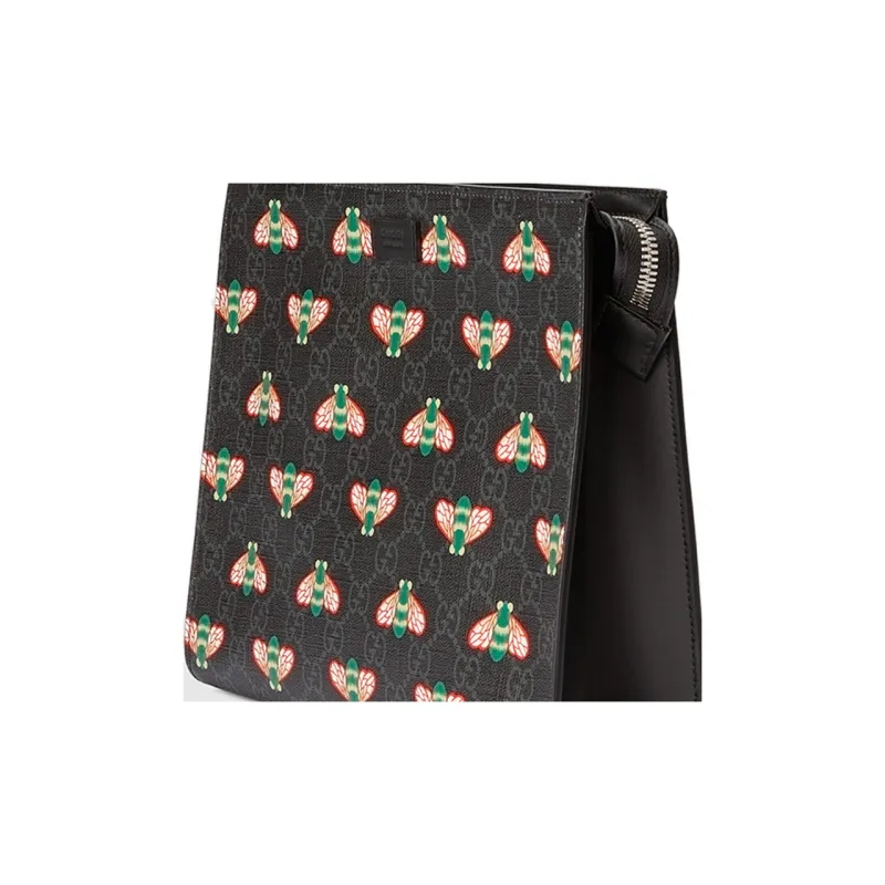 GUCCI Canvas With Leather Clutch Men's Black Gray Color-7