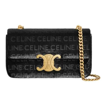 CELINE Silk Satin Shoulder Bag, Crossbody Bag Regular Women's Black