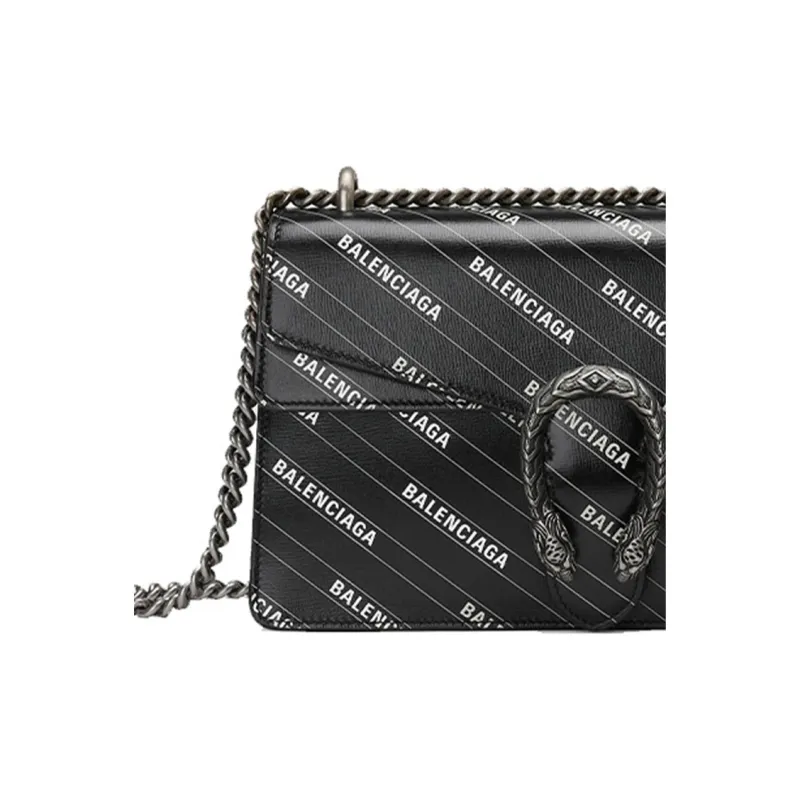 GUCCI Balenciaga Paris House Collaboration Dionysus Leather Shoulder Bag Crossbody Bag Small Size Women's Black-7