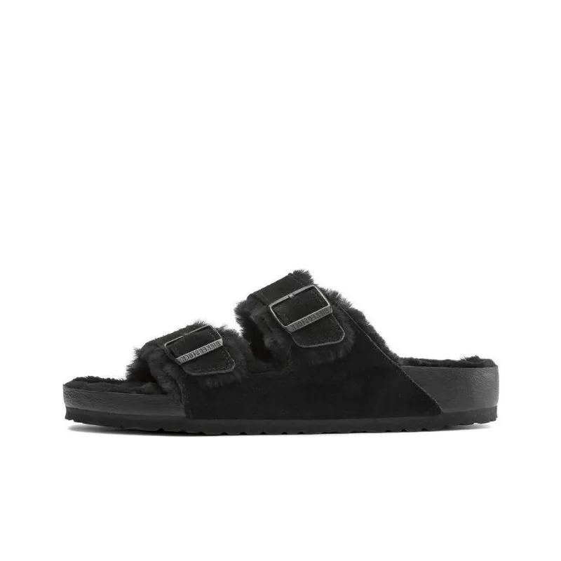 Birkenstock Arizona Shearling Massage Antibacterial Quick Dry Slide Slippers Unisex Black Regular-0