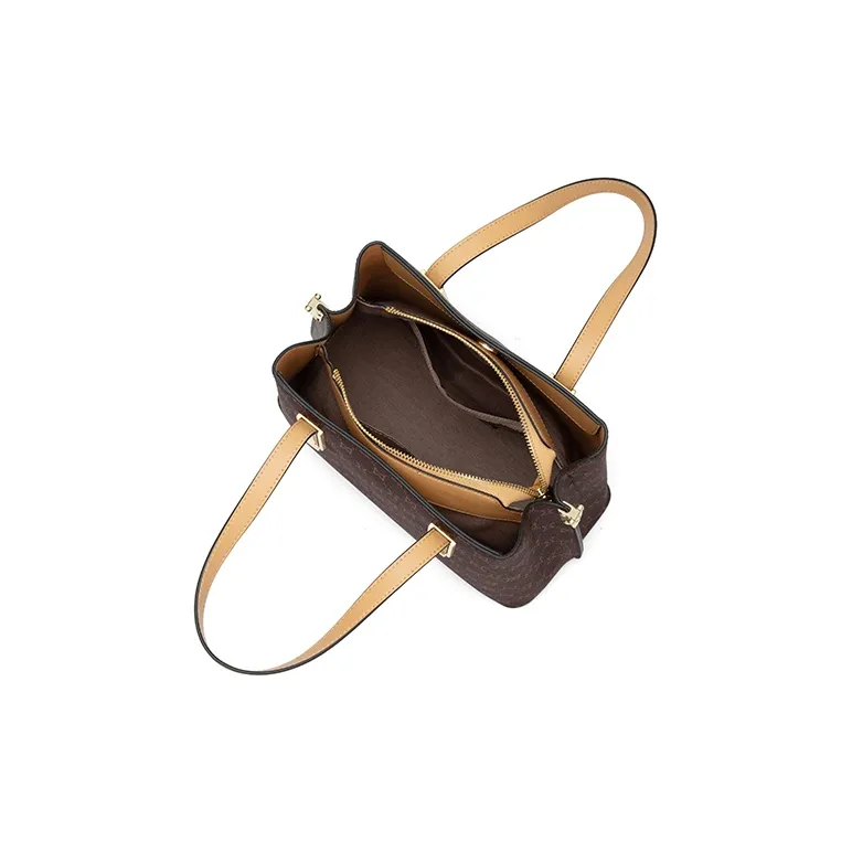 MashaLanti Synthetic Leather Tote Bag, Shopping Bag, Shoulder Bag, Handbag Medium Size Women's Dark Brown & Apricot-4