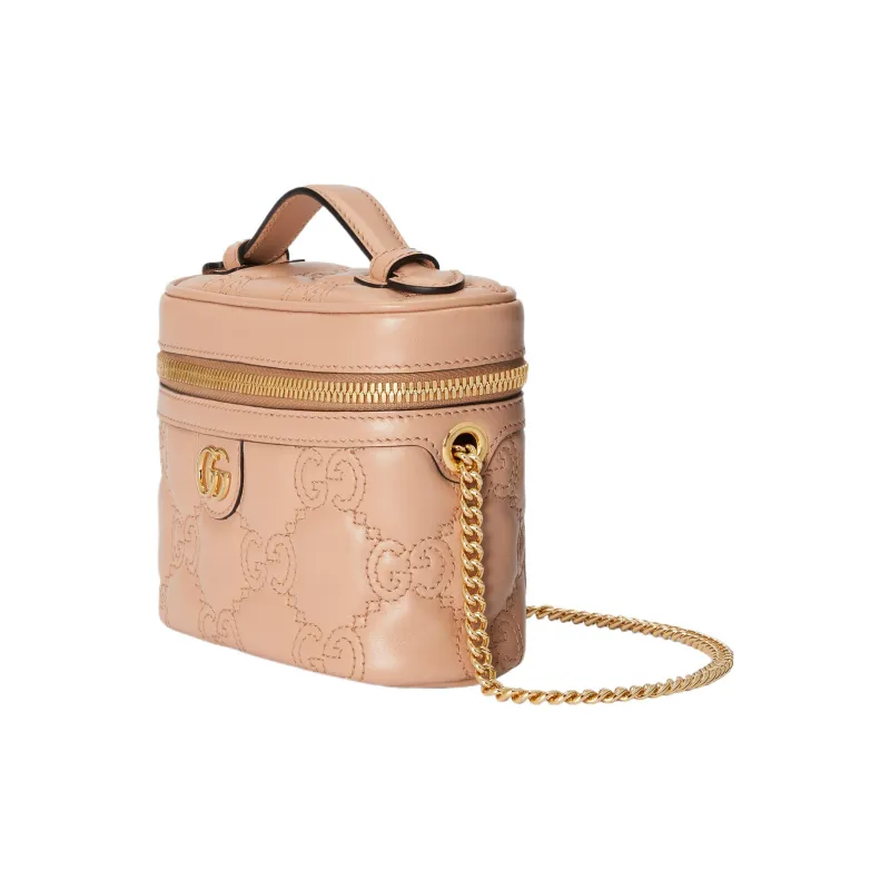 GUCCI GG Matelassé Leather Handle Bag, Makeup Box, Shoulder Bag, Crossbody Bag, Handbag Mini Women's Rose Beige-1