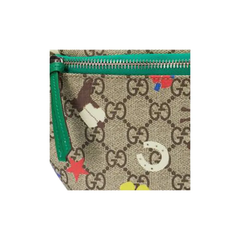 GUCCI Canvas With Leather Sling Bag Fanny Pack Regular Kids' Ebony/Green/Multicolor-7