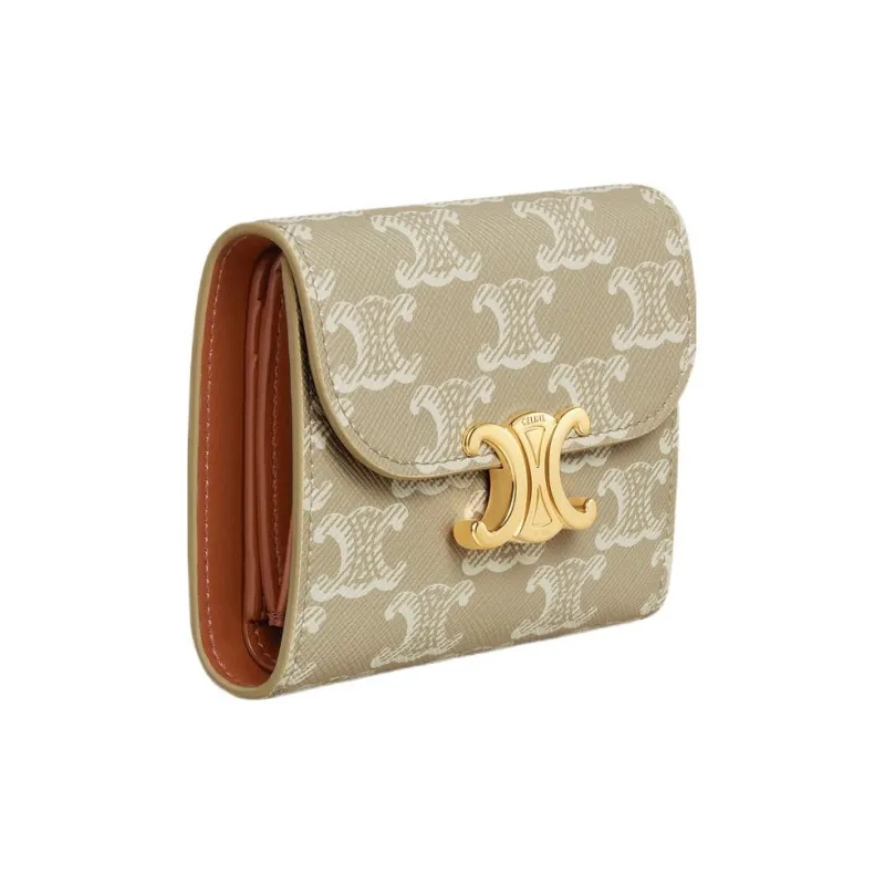 CELINE Triomphe Canvas Wallet Small Size Women's Greige-1