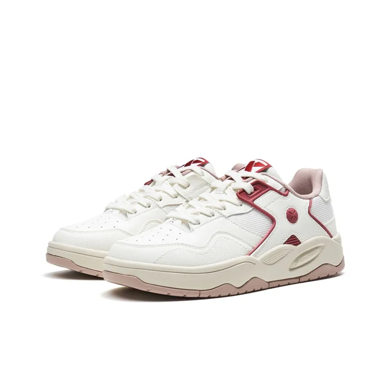XTEP Abrasion Resistant Low Top Skateboard Shoes Women's White Red-2