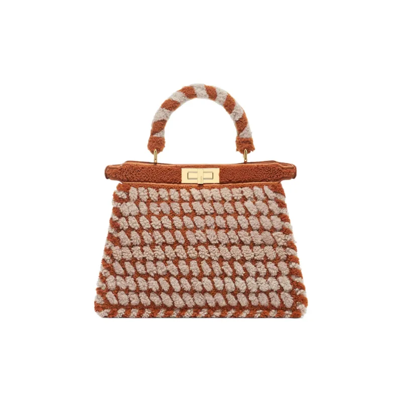 FENDI Peekaboo ISeeU Sheepskin Shoulder Bag Crossbody Bag Handbag Medium Size Women's Brown & Gray-3