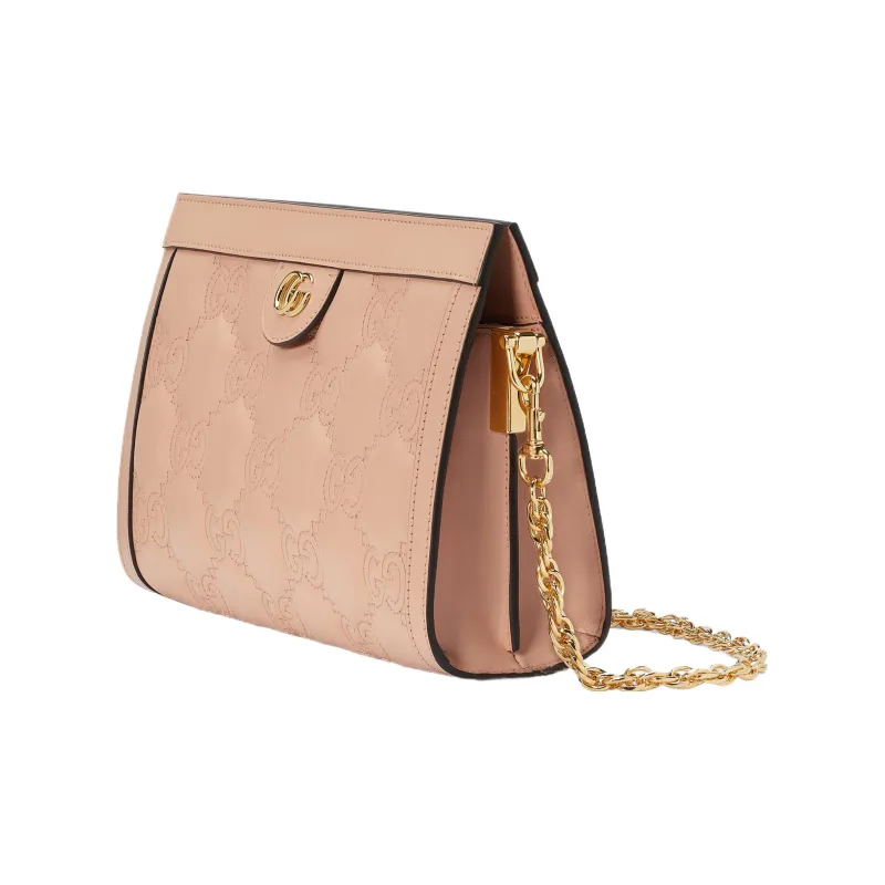GUCCI GG Matelassé Leather Chain Bag Shoulder Bag Portable Crossbody Bag Shoulder Bag Small Size Women's Rose Beige-3