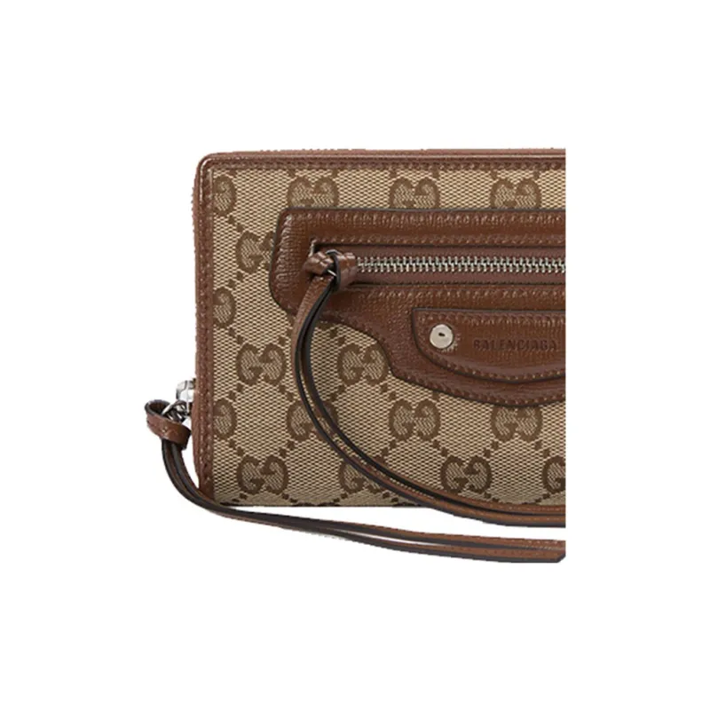 GUCCI Balenciaga Collaboration Canvas With Leather Wallet Unisex Ebony/Brown-4