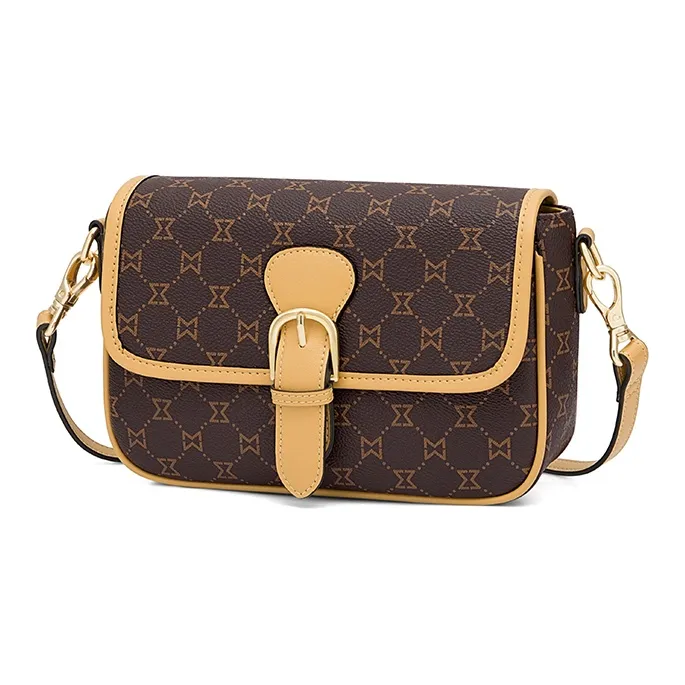 MashaLanti PVC Small Square Bag Shoulder Bag Small Size Women's Dark Brown & Apricot-1