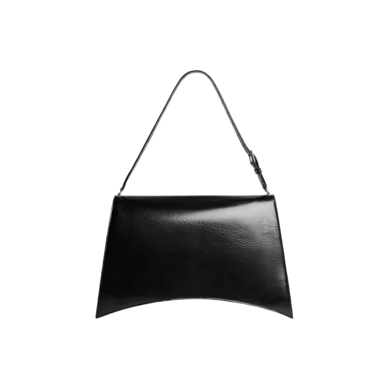 Balenciaga CRUSH Cow Leather Handbag Shoulder Bag Large Size Women's Black-3