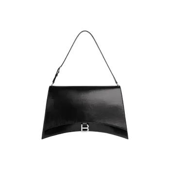 Balenciaga CRUSH Cow Leather Handbag Shoulder Bag Large Size Women's Black