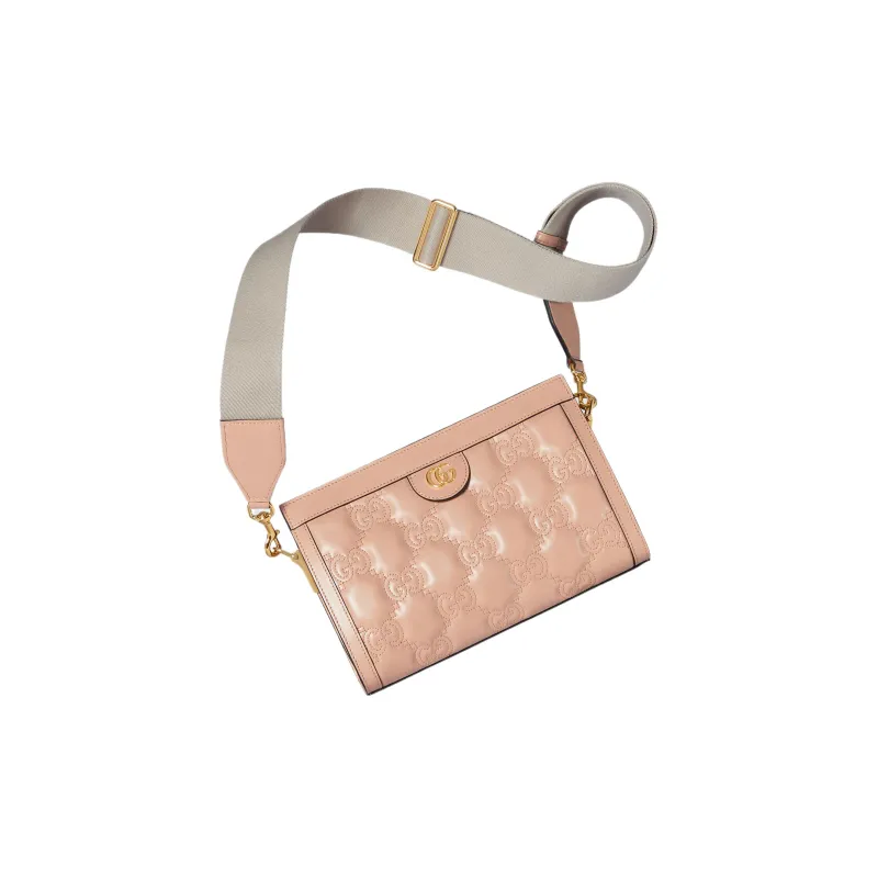 GUCCI GG Matelassé Leather Chain Bag Shoulder Bag Portable Crossbody Bag Shoulder Bag Small Size Women's Rose Beige-2