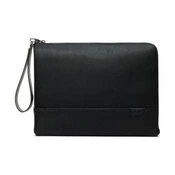TUMI Leather Wrist Bag Briefcase Clutch Large Size Men's Black