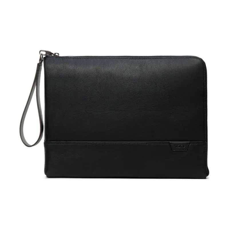 TUMI Leather Wrist Bag Briefcase Clutch Large Size Men's Black-0
