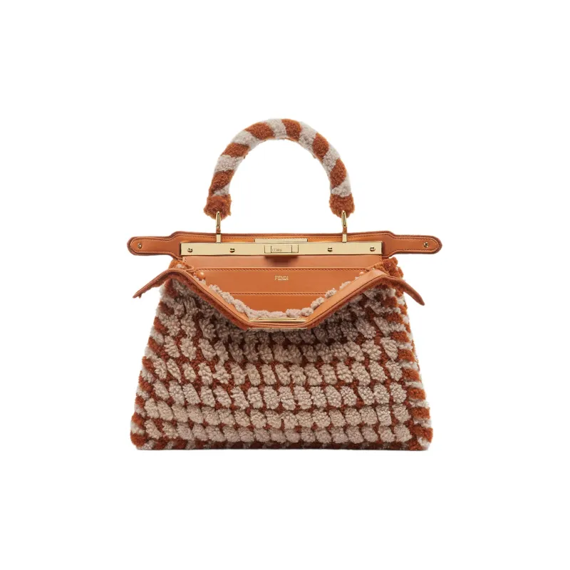 FENDI Peekaboo ISeeU Sheepskin Shoulder Bag Crossbody Bag Handbag Medium Size Women's Brown & Gray-1