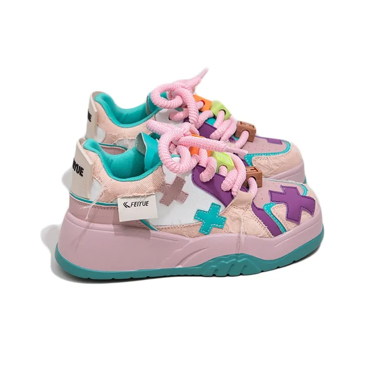 Feiyue Abrasion Resistant Breathable Skateboard Shoes Women's Pink-3
