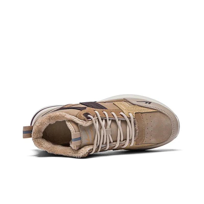 Warrior Thickened And Fleece Lined Padded Shoes Lightweight Wear Resistant And Warm High Top Casual Shoes Men's Khaki-2