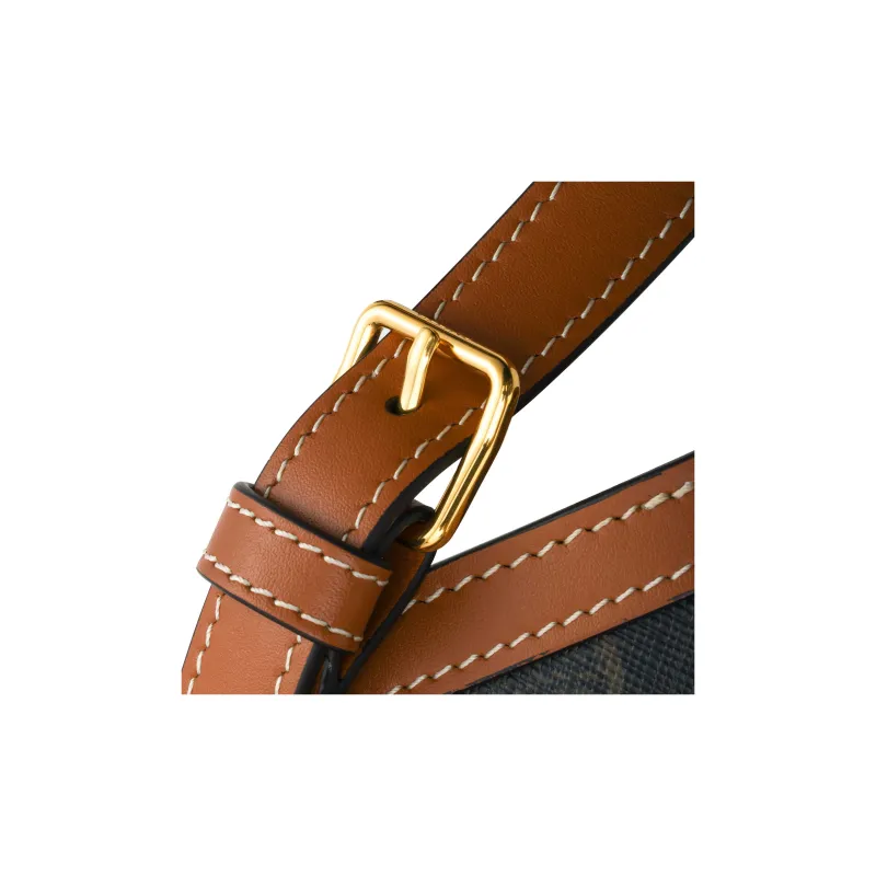 CELINE Besace Canvas paneled Calfskin Trim Shoulder Bag Crossbody Bag Small Size Women's Tan-6