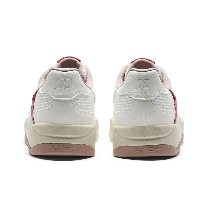 XTEP Abrasion Resistant Low Top Skateboard Shoes Women's White Red-4