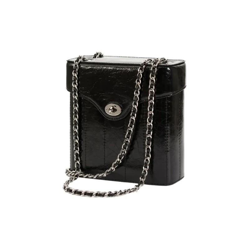 CARDINAL RED Cow Leather Box Bag Shoulder Bag Crossbody Bag Regular Women's Black-0
