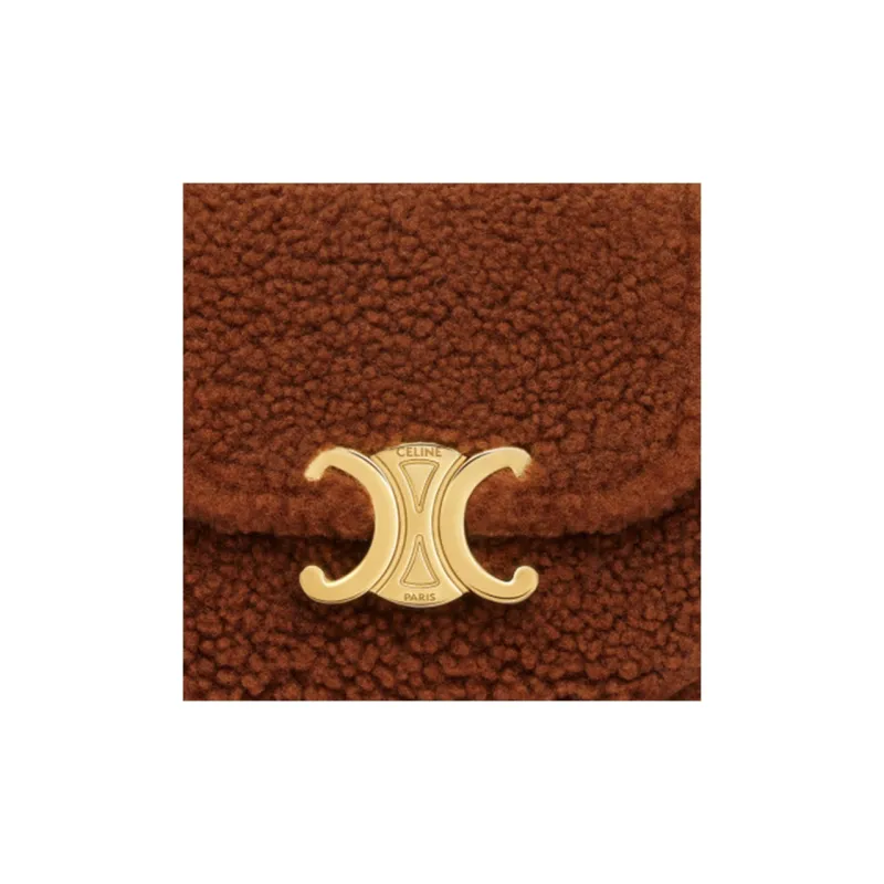 CELINE Triomphe Shearling With Calfskin Trim Shoulder Bag Crossbody Bag Mini Women's Fox Red-5