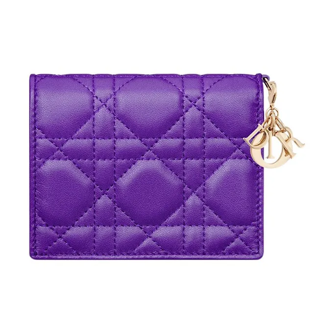DIOR Lady Dior Lambskin Wallet Mini Women's Purple-2
