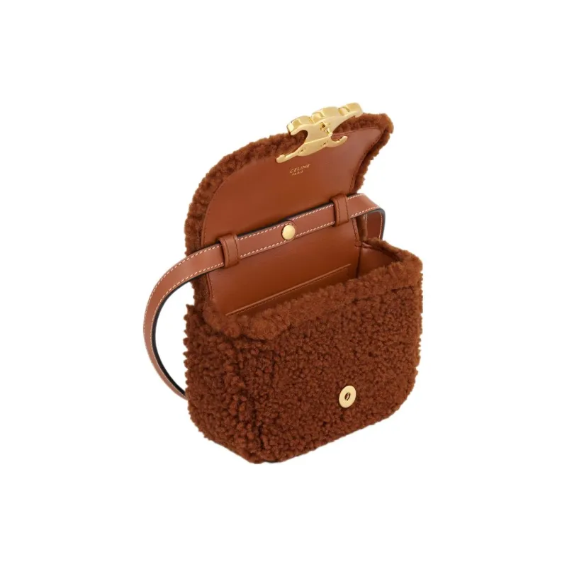CELINE Triomphe Shearling With Calfskin Trim Shoulder Bag Crossbody Bag Mini Women's Fox Red-3