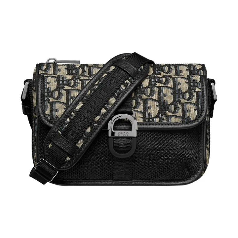 DIOR Aqua Oblique Print Shoulder Bag, Crossbody Bag Mini Unisex Beige & Black-0