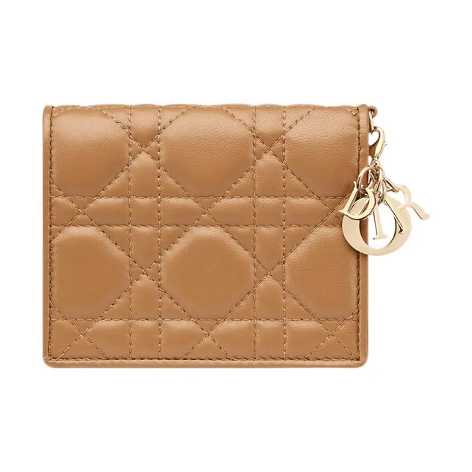 DIOR Sheepskin Wallet Mini Women's Brown-2