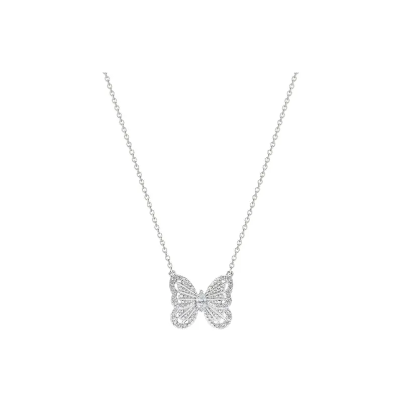De Beers 18kt White Gold Portraits Of Nature Butterfly Diamond Pendant Necklace-0
